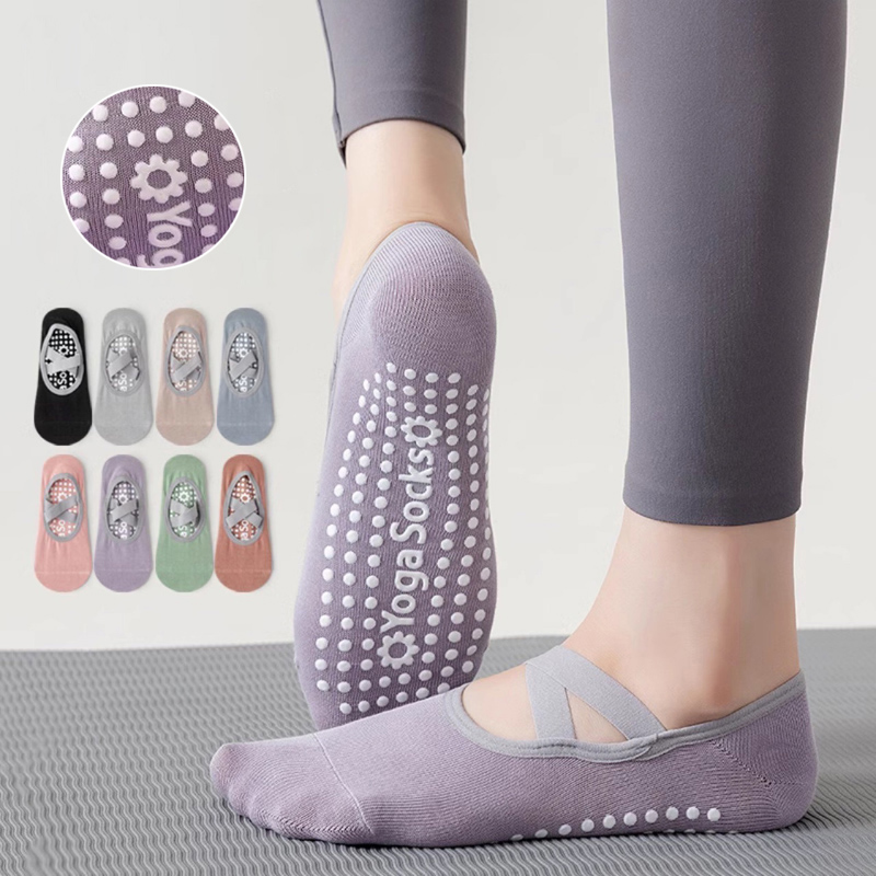 Pilates Yoga Workout - Breathable ผ้าเช็ดตัวด้านล่างถุงเท้าโยคะผู้หญิงซิลิโคนลื่นผ้าพันคอพิลาทิสถุงเท้าสุภาพสตรีบัลเล่ต์เต้นรําฟิตเนสออกกําลังกายถุงเท้าผ้าฝ้าย