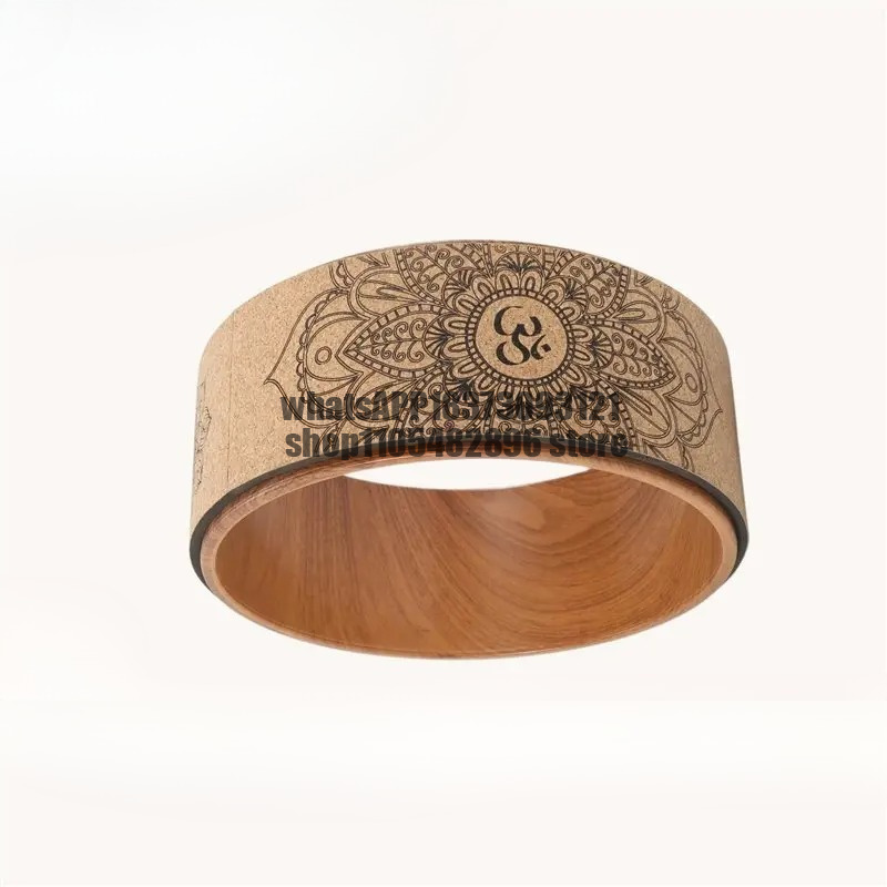 Yoga Wheel Dharma - วงล้อโยคะทำจากไม้ก๊อกราคาประหยัดสำหรับท่าโยคะและท่าโยคะกลับหัว ลายไม้และลายมันดาลา อุปกรณ์โยคะแห่งธรรมะ