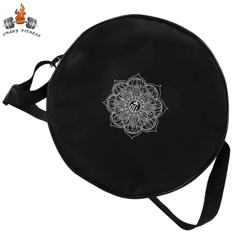 Pilates Yoga Circle - กระเป๋าล้อโยคะไนลอนสีดําดอกไม้ Mandala โยคะวงกลมกระเป๋าขนาดใหญ่ความจุ Double Zipper พิลาทิสล้อกระเป๋าเป้สะพายหลังฟิตเนสกีฬากระเป๋า