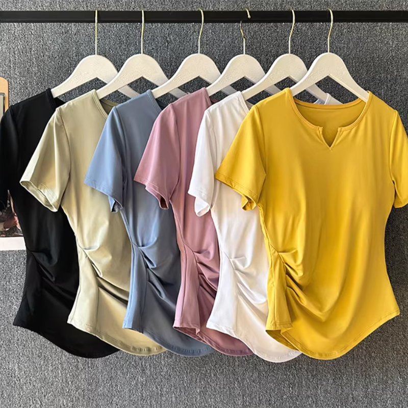 Pilates Yoga Clothes - ชุดโยคะสตรีฤดูร้อนชุดฝึกพิลาทิสฟิตเนสชุดกีฬาระดับไฮเอนด์ชุดวิ่งเสื้อยืดแขนสั้นแห้งเร็ว