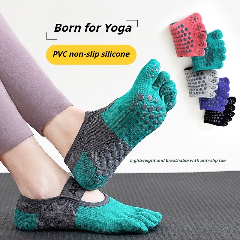 Pilates Yoga Fitness - ถุงเท้าพิลาทิสกันลื่นแบบห้านิ้วสำหรับผู้หญิง ใส่ได้ทุกฤดู ระบายอากาศได้ดี เหมาะสำหรับฟิตเนส โยคะ และกีฬาบนพื้น