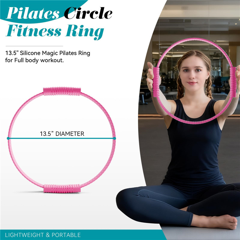 Pilates Yoga Circle - วงแหวนโยคะซิลิโคนแบบมีหูจับสองข้าง เป็นมิตรกับสิ่งแวดล้อม สีชมพู รับผลิตแบบ OEM