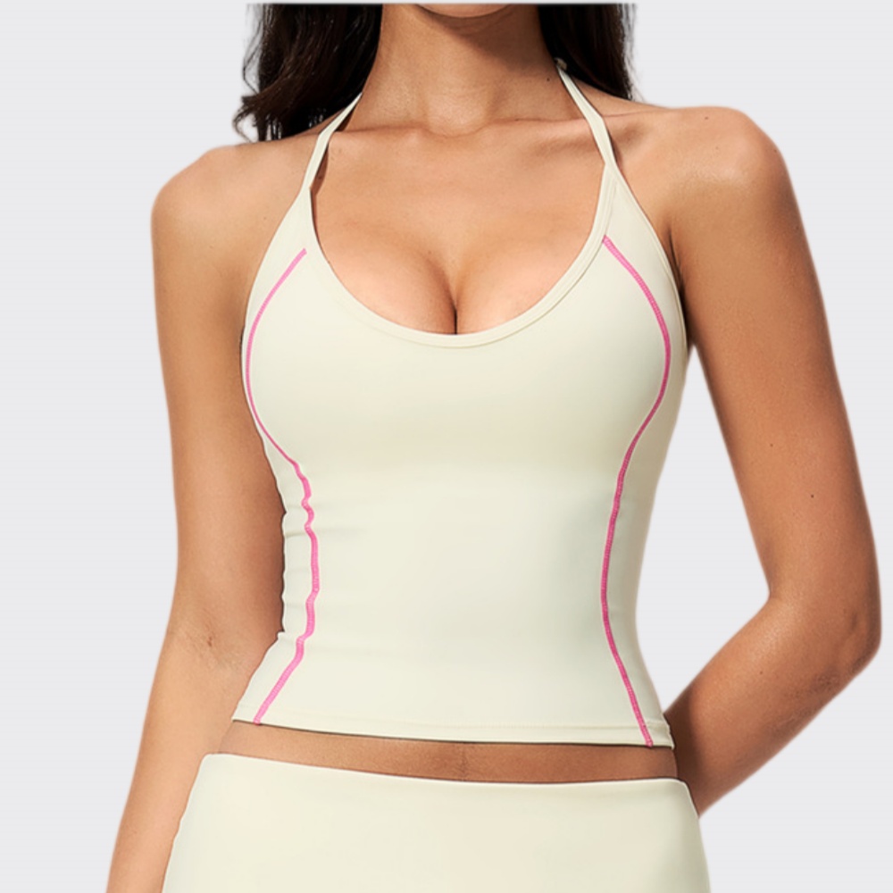 Pilates Yoga Clothes - เสื้อกล้ามโยคะแบบผูกคอสำหรับผู้หญิง เสื้อผ้าออกกำลังกาย แผ่นรองหน้าอกถอดได้ เสื้อชั้นในออกกำลังกาย เสื้อออกกำลังกายแบบสปอร์ต ซับแรงกระแทก