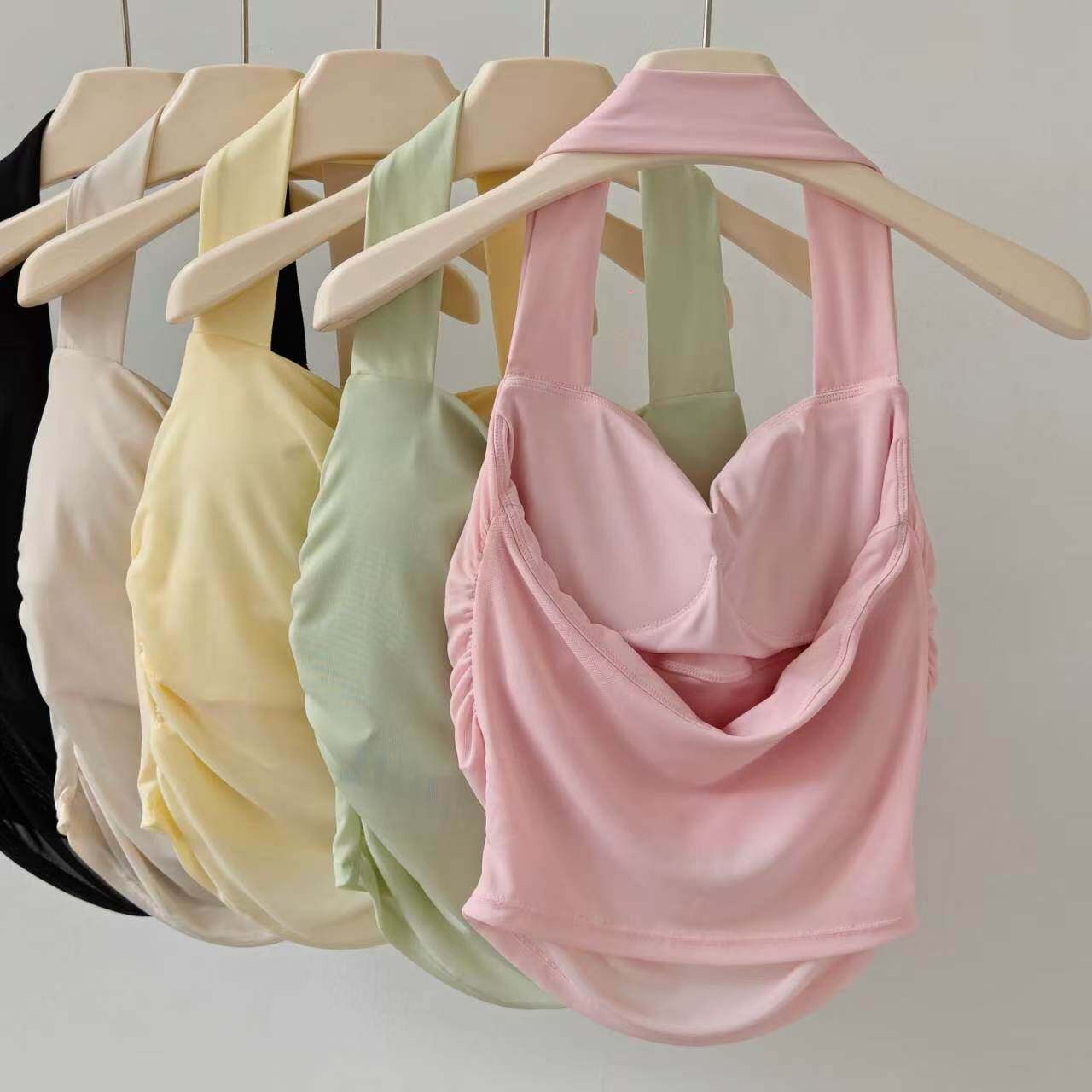 เสื้อโยคะแบบคล้องคอพร้อมแผ่นรอ - Pilates Yoga Clothes บทวิจารณ์และราคา